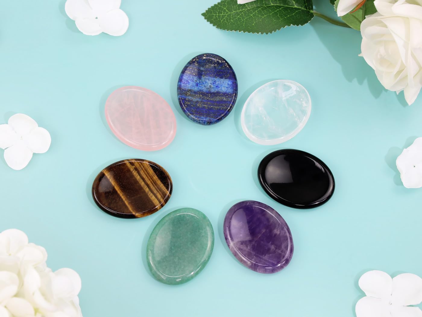 Worry Stone Crystals and Healing Stones Anxiety Fidgets Natural Meditation Accessories 7 Chakra Thumb Sensory Mental Health Depression Stress Anxiety Relief Items Mother's Day Gifts for Women