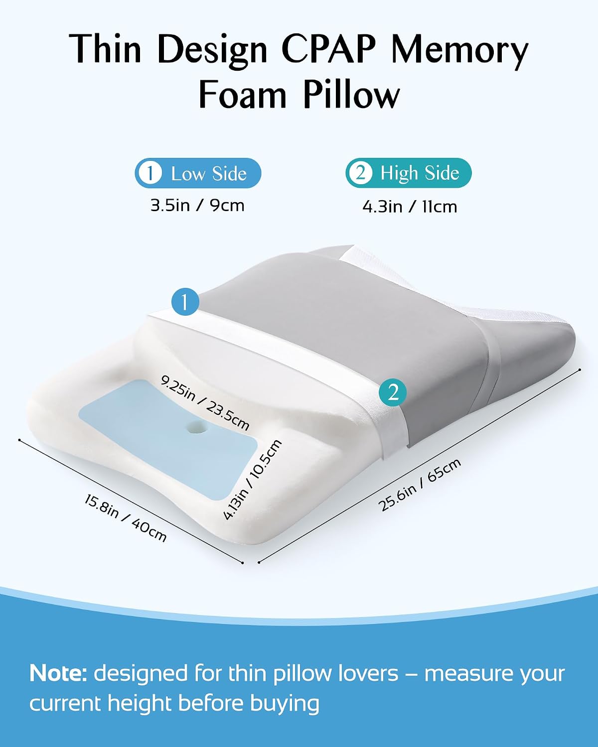 CPAP Pillow for Side Sleeping, HSA/FSA Sleep Apnea Pillow for All CPAP Masks Users to Reduce Air Leaks, Masks Pressure, Memory Foam with Cooling & Breathable Pillowcase for Side Back Sleeper