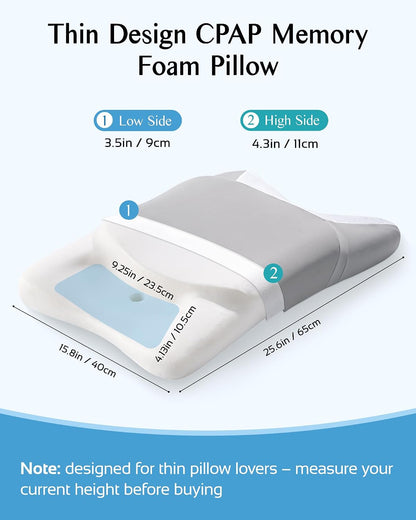 CPAP Pillow for Side Sleeping, HSA/FSA Sleep Apnea Pillow for All CPAP Masks Users to Reduce Air Leaks, Masks Pressure, Memory Foam with Cooling & Breathable Pillowcase for Side Back Sleeper