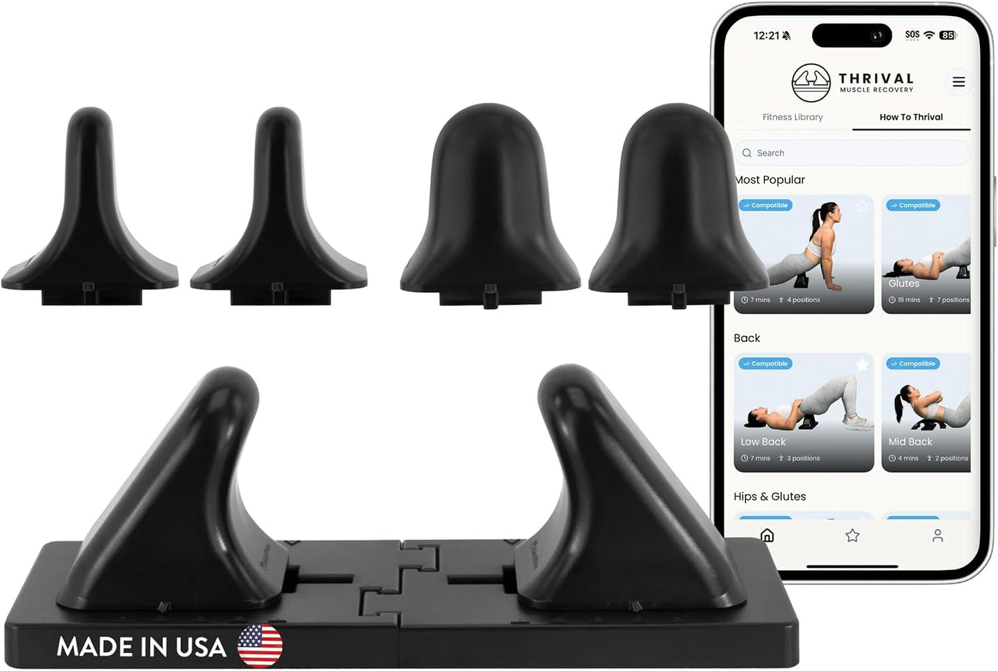 Thrival Arch Back Stretcher - Psoas Muscle Release Tool App for Hip Flexor, Back, Glute, Iliacus, and Neck - Spine Decompressor, Trigger Point, and Myofascial Release – Carbon Black