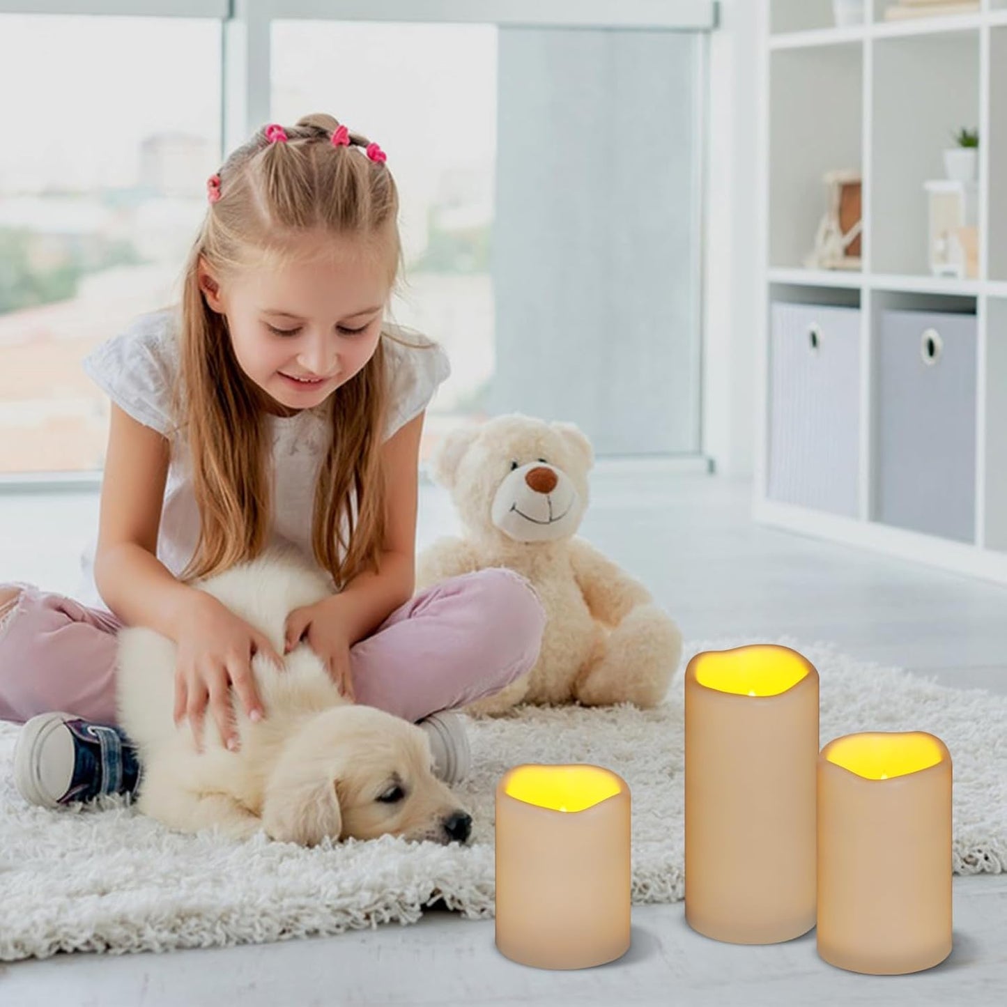 Flameless Candles 4" 5" 6" Set of 3 Outdoor Indoor Ivory Pillars Battery Operated Flickering Candles with Cozy Climbing Flame Effect, 8-Key Remote Timer, Plastic LED Candles for Wedding Decor