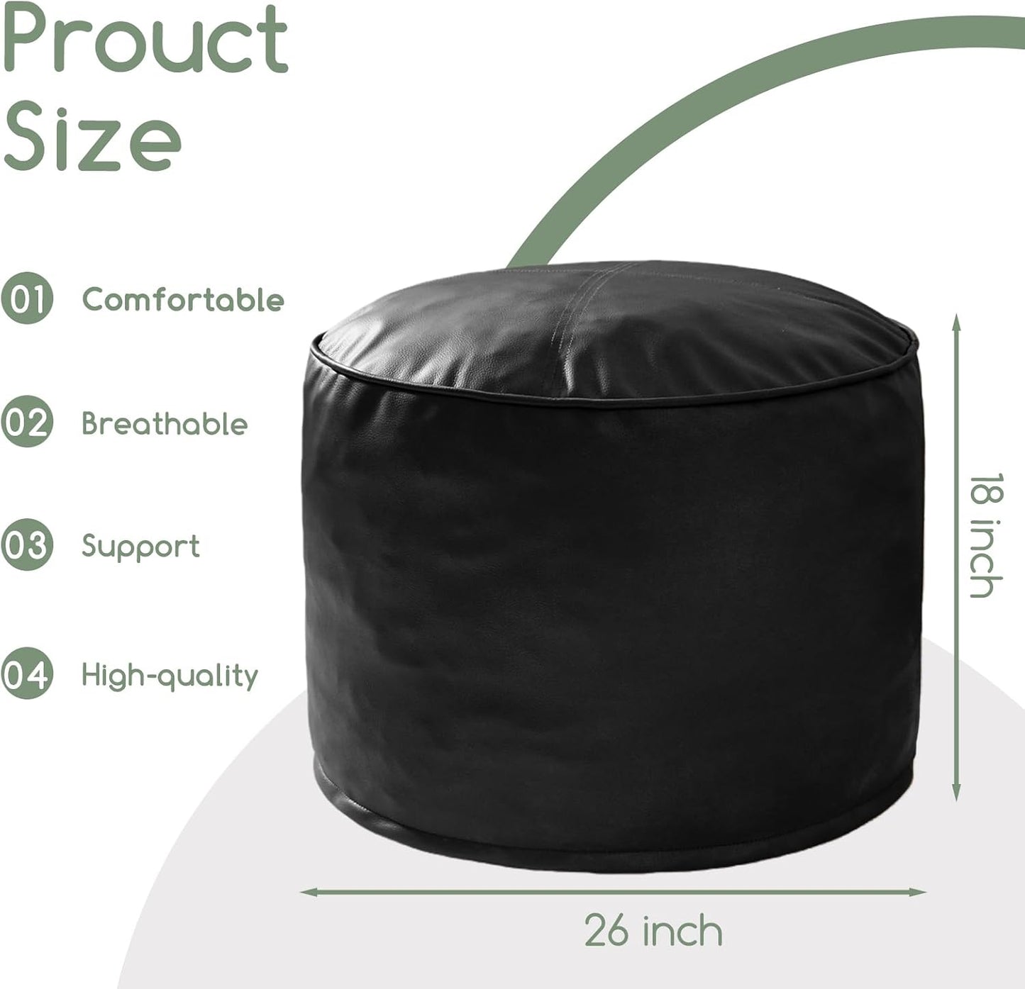 HIGOGOGO Round Stuffed Pouf Ottoman, Pu Leather Poufs with Foam Chunk Filling, Furry and Fluffy Pouf Foot Stool Storage Ottoman, 20 X 15 Floor Poufs Foot Rest for Living Room,Dark Brown