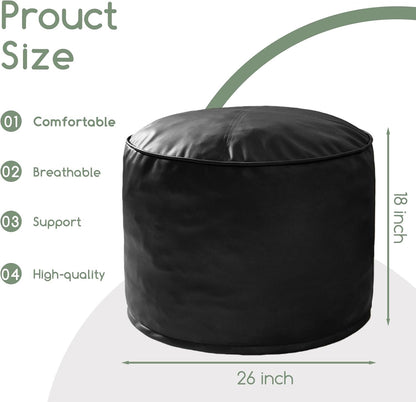 HIGOGOGO Round Stuffed Pouf Ottoman, Pu Leather Poufs with Foam Chunk Filling, Furry and Fluffy Pouf Foot Stool Storage Ottoman, 20 X 15 Floor Poufs Foot Rest for Living Room,Dark Brown