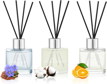 3 Pack Fragrance Reed Diffuser, 50ML Lavender Jasmine Lemongrass Aromatherapy Diffuser Set with 12 Black Fiber Sticks,Air Freshener for Bedroom Bathroom Office, 8.2X 6.6X 2.1 inch