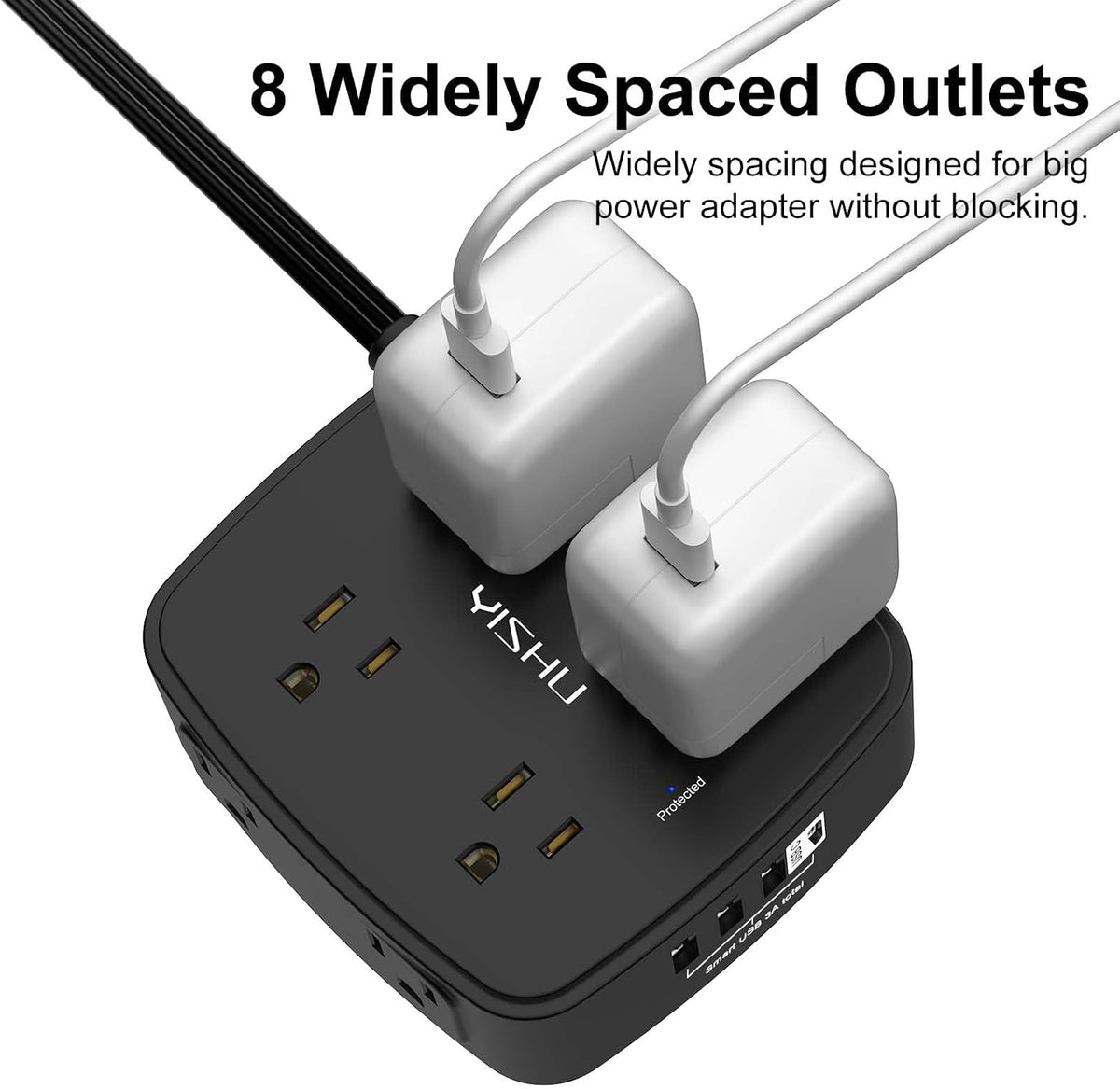 YISHU 6Ft Surge Protector Power Strip with 8 Widely Outlets & 4 USB Ports