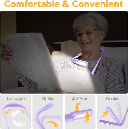 Neck Reading Light Book Lovers Gifts, Rechargeable 80Hrs Eye-friendly 3 Colors & Stepless Dimming Book Light for Reading, Christmas Stocking Stuffers for Men Women Camping Knitting Crochet Accessories