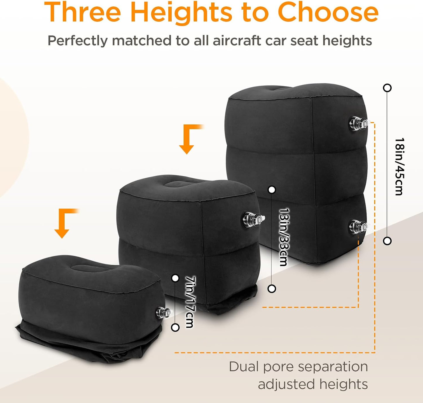 Inflatable Travel Foot Rest Pillow(2-Pack), HOMCA Adjustable Height Leg Pillow Fast Inflating Airplane Bed for Toddlers Footrest Pillow for Office, Airplane, Train, Cars, Home (Grey)