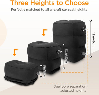 Inflatable Travel Foot Rest Pillow(2-Pack), HOMCA Adjustable Height Leg Pillow Fast Inflating Airplane Bed for Toddlers Footrest Pillow for Office, Airplane, Train, Cars, Home (Grey)
