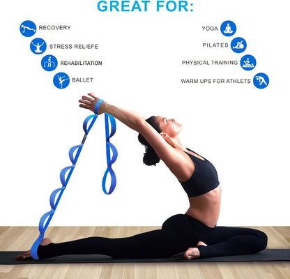 A AZURELIFE Premium Durable Stretch Straps with Loops, Stretching Strap for Physical Therapy, Multi-Loop Yoga Strap Fitness Exercise Strap for Yoga, Pilates, Dance, Flexibility&Exercise