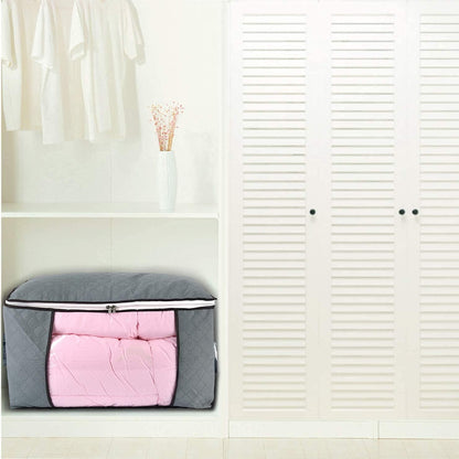 combocube Comforter Storage Bag, Zippered Bag with Large Clear Window and Carry Handles, Space Saver Organizers for Closet, Blanket, Pillow, Quilt, Bedding, Clothes (Grey Large)