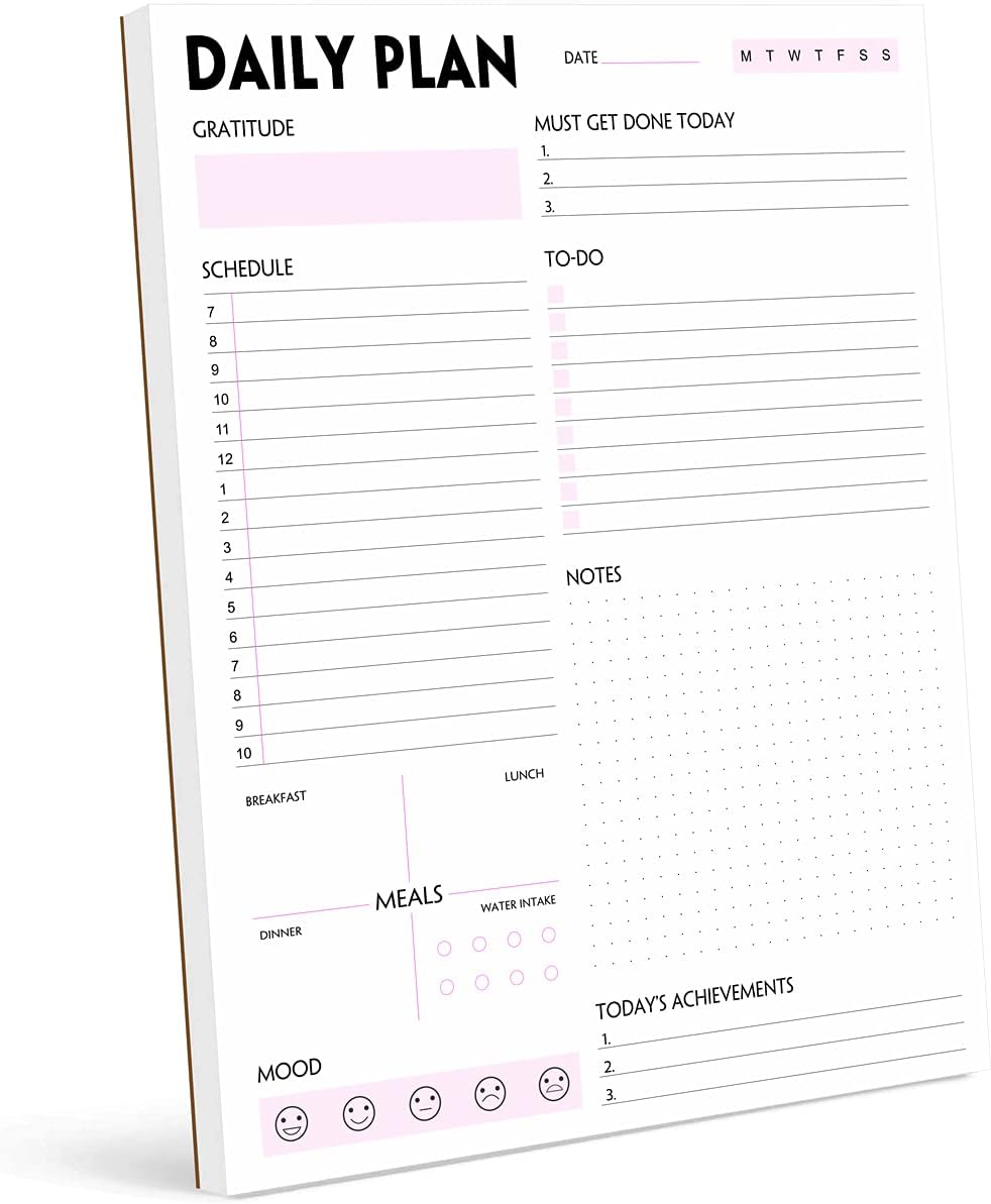 Daily Planner Notepad - A5 Calendar, Scheduler, Organizer with Priority, To Do List, Appointments, Notes, Meals and Water Intake Tracker, 50 Undated Tear-Off Sheets Planning Pad, 5.8"x8.25"
