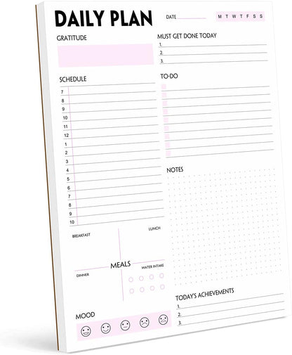 Daily Planner Notepad - A5 Calendar, Scheduler, Organizer with Priority, To Do List, Appointments, Notes, Meals and Water Intake Tracker, 50 Undated Tear-Off Sheets Planning Pad, 5.8"x8.25"