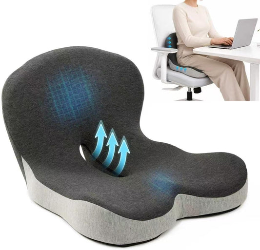 Memory Foam Seat Cushion with Lumbar Back Support, L-Shaped Ergonomic Chair Cushion for Office Chair, Car, Wheelchair, Gaming Seat, Non-Slip Washable Cover, Coccyx Support Pillow
