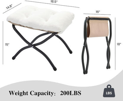15"(H) Folding Ottoman, Foldable Footrest Stool, Portable Small Foot Stool for Couch, Collapsible Foot Rest Ottoman for Sofa, Accent Padded Ottomans for Living Room, Bedroom, Dark Grey