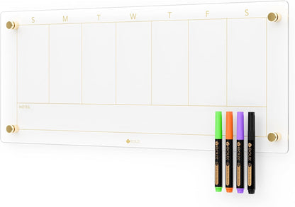 Yeoux Black Glass Golden Weekly & Menu Dry Erase Calendar Board 15“x11