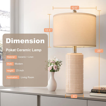 PoKat 23" Modern Ceramic Table Lamp Set of 2 for Living Room White Desk Lamps for Bedroom Farmhouse Bedside Nightstand Lamp House Warming Gifts New Home Decor End Table Lamps Gifts for Women Mom Beige