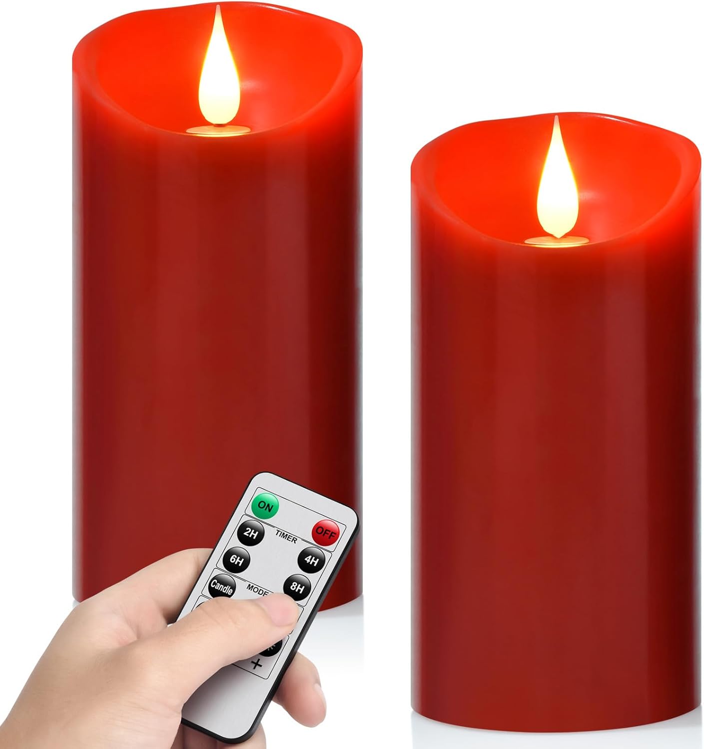 2PACK Outdoor Plastic flameless Candles with Remote Control and Timer, LED Flickering Battery Operated Electric Pillar Candles (D3 xH5.5) for Camping, Weddings, Home Decoration