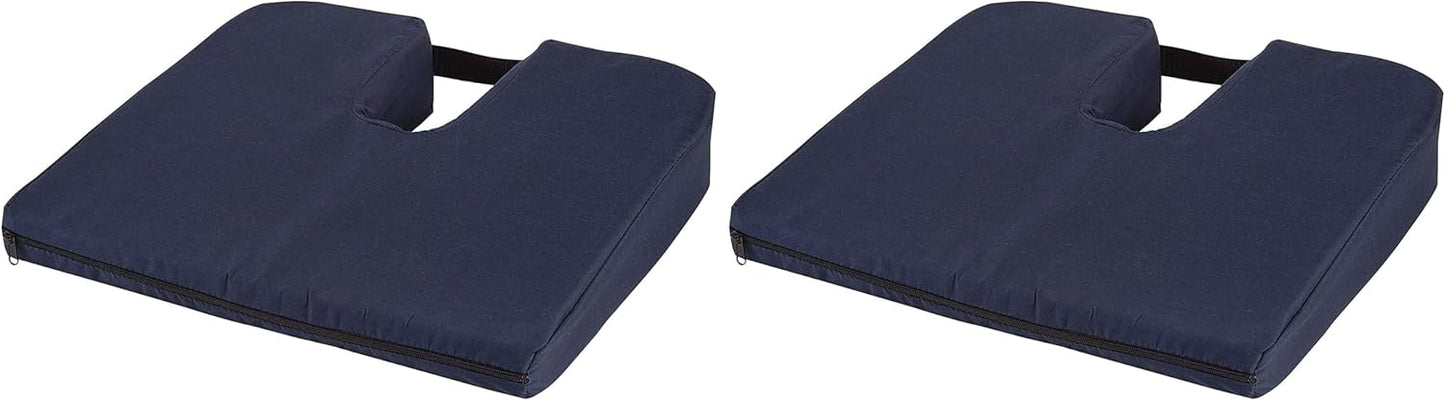 DMI Gradual Slope Seat Cushion for Coccyx, Sciatica and Tailbone Pain Used With Dining Room Chairs, Desk Chairs, Thin Car or Wheelchair Cushions, Machine Washable-Cover, 15 Inch, Navy
