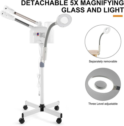 Artist hand Facial Steamer Professional 3 in 1 Hot and Cold Facial Steamer with 5X LED Magnifying Lamp, Esthetician Face Steamer Fast Heating for Beauty Salon Spa Home Use