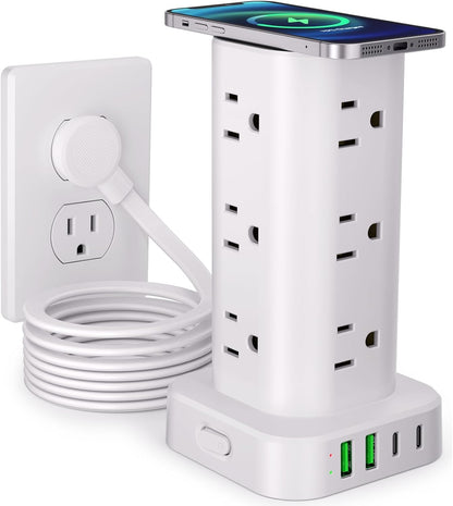 6FT Power Strip Tower Surge Protector, 12 Wide Spaced Outlets, 4 USB