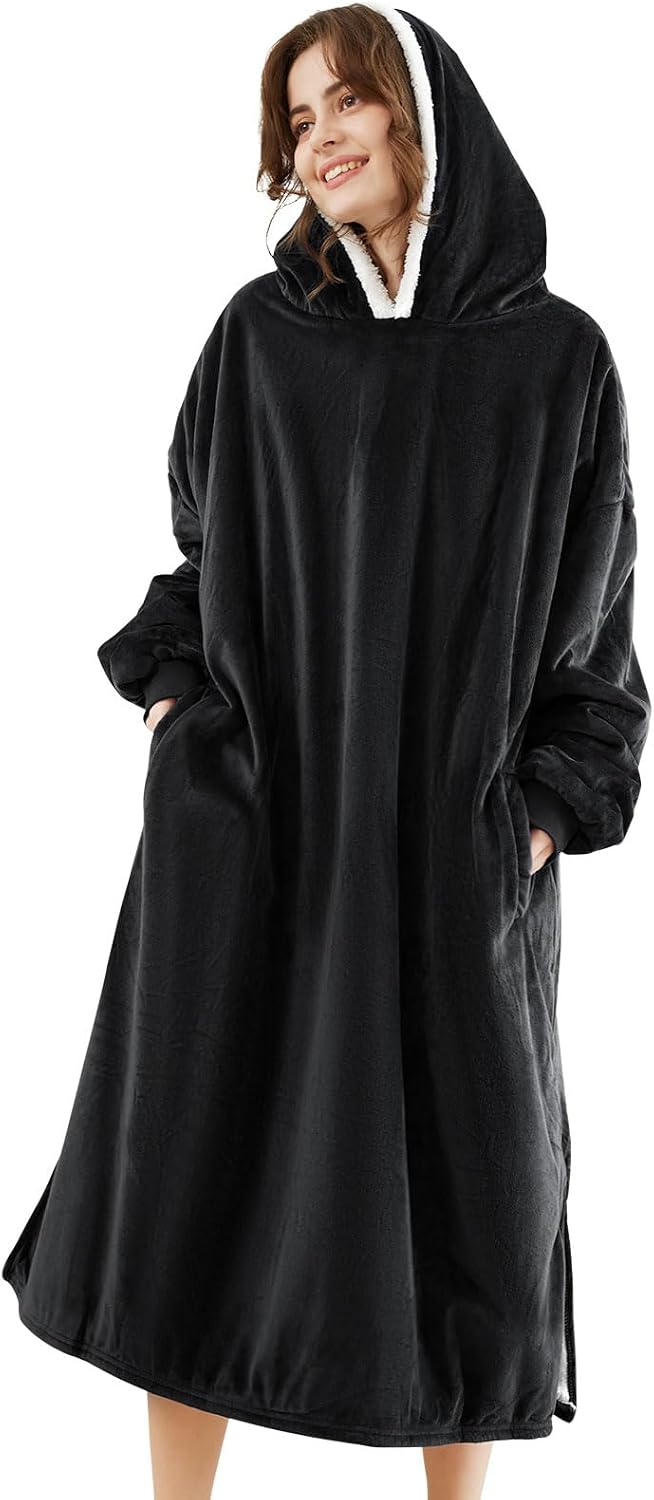 LetsFunny Blanket Hoodie,Oversized Wearable Sherpa Fleece Blanket Sweatshirt,Super Soft Warm Cozy with Giant Pocket,Gifts for Women Men Adults Teenagers, One Size Fits All