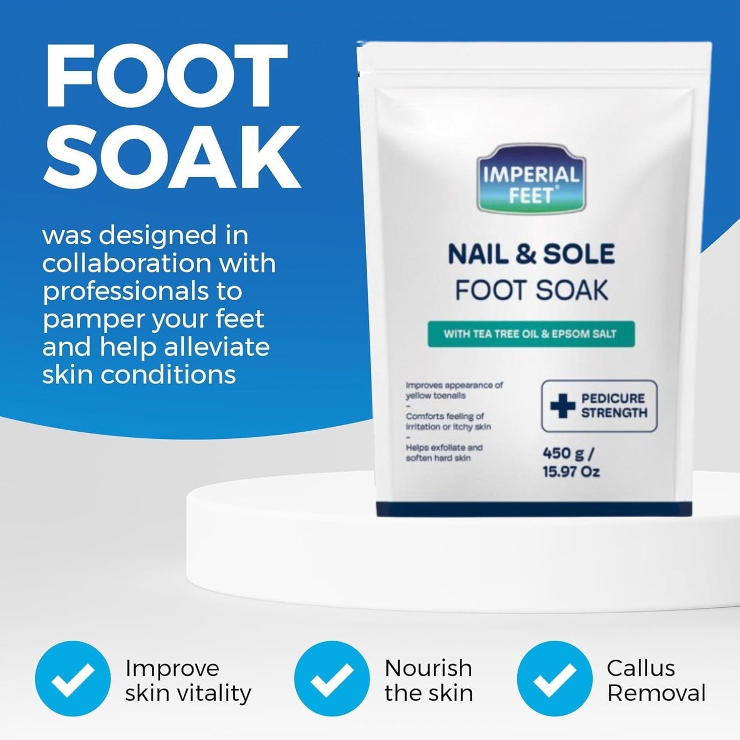 Imperial Feet Epsom Salt Foot Soak (PEDICURE GRADE)-Toenail Repair, Fungus Athletes Foot, Softens Calluses, Tired Feet & Nail Discoloration Foot Soak Salts with Tea Tree Oil 16oz (Green Fungal)