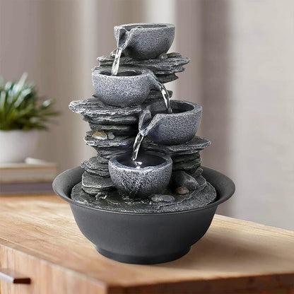 8.3” H Indoor Zen Tabletop Water Fountain, Rock Cascading Waterfall with Spinning Crystal Ball & LED Light for Home Office Decor