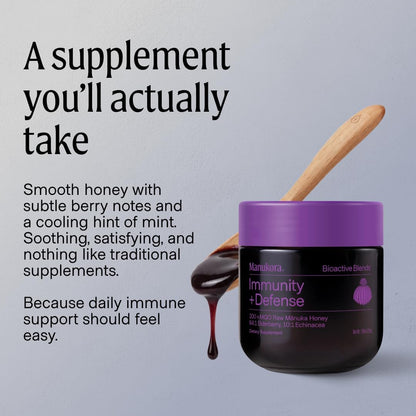 Manukora Immunity + Defense, Elderberry & Echinacea, Raw Manuka Honey, 225g