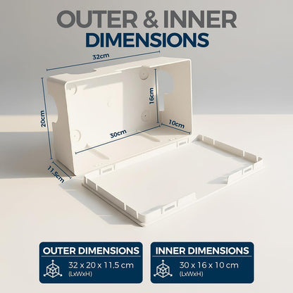 Cable Management Box ABS 12.6x7.9x4.5in, White, Mounting Kit Included