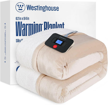 Westinghouse Heated Throw Blanket, Electric Blanket Throw with 6 Heating Levels and 2-10 Hours Time Settings, Flannel to Sherpa Super Cozy Heated Blanket Machine Washable, 50x60 inch, Charcoal