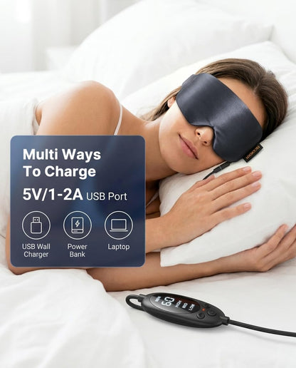 Heated Eye Mask for Dry Eyes, USB Powered Silk Warm Eye Compress & Eye Heating Pad, Washable Dry Eye Mask with 3 Heat & 4 Timer Settings for Blepharitis Stye Migraine Sinus MGD Puffiness（Blue）