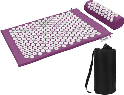XiaoMaGe Acupressure Mat and Pillow Set with Bag - Extra Long Acupuncture Mat for Neck & Back Pain Relief- Naturally Relaxation Gift for Women - Stress Relief Massage Mat (Black)