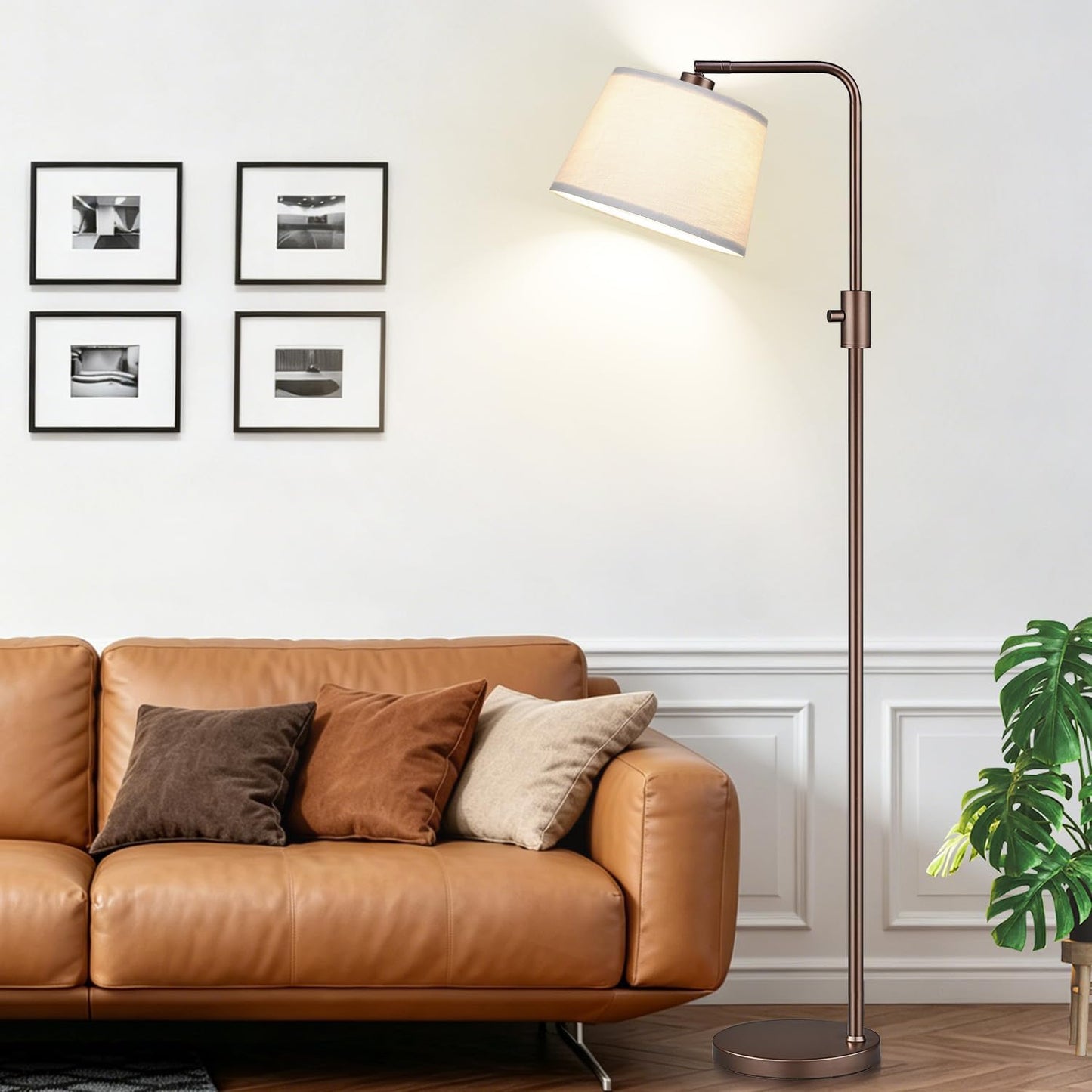 【Upgraded】 Dimmable Floor Lamp, 1000 Lumens LED Edison Bulb Included, Arc Floor Lamps for Living Room Modern Standing Lamp with Linen Shade, Tall Lamp for Bedroom Office Dining Room- Black