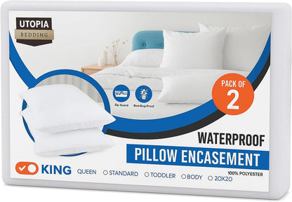 Set of 4 Pillow Protectors with Zipper Standard Size, Bed Bug and Dust Mite Proof Pillow Covers, Ultra Soft Pillow Encasements, Moisture Wicking and Waterproof Pillow Cases by Utopia Bedding (White)