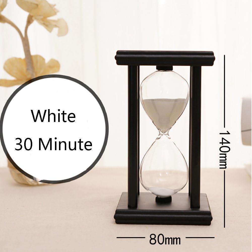 Hourglass 60 Minutes White Sand Timer, Black Wooden Frame Sandglass