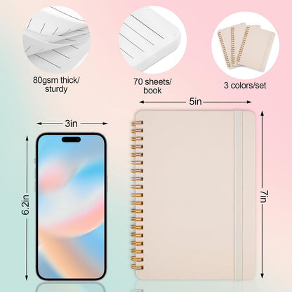 Utron 3 PCS Small Spiral Notebook 5x7, Notebooks for Note Taking, Morandi Spiral Journal Notebook, Work Notebook Small Notebooks 5x7 with Strap, Cute Notebooks for Women 70 Sheets/Note Books