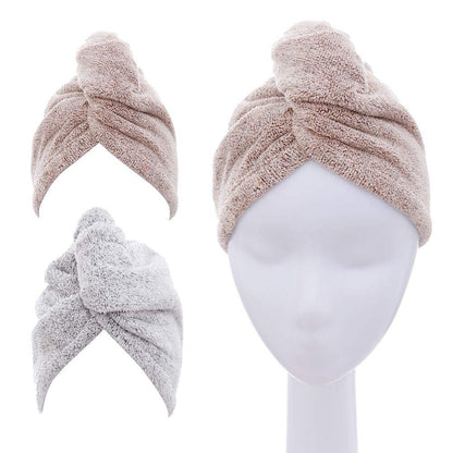 M-bestl 2 Pack Microfiber Hair Towel Wrap,Hair Drying Towel with Button,Quick Dry Hair Towel Turban for Women,Absorbent Anti-frizz Head Towel for Long Thick Curly Hair(Pink&Beige)