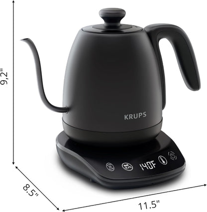 KRUPS Smart Temp Electric Kettle: 1.7L Capacity, 5 Precise Temperature Settings, Digital Display, Cool-Touch Exterior, Cordless Design for Tea and Coffee Lovers