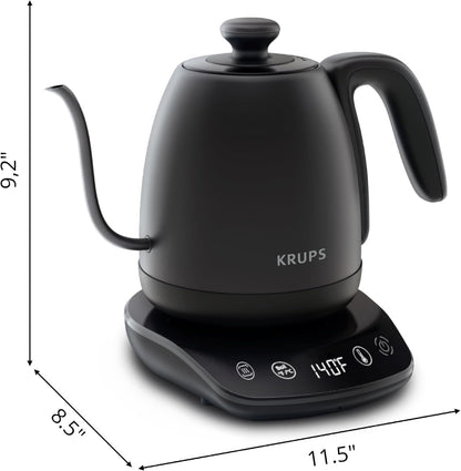 KRUPS Smart Temp Electric Kettle: 1.7L Capacity, 5 Precise Temperature Settings, Digital Display, Cool-Touch Exterior, Cordless Design for Tea and Coffee Lovers
