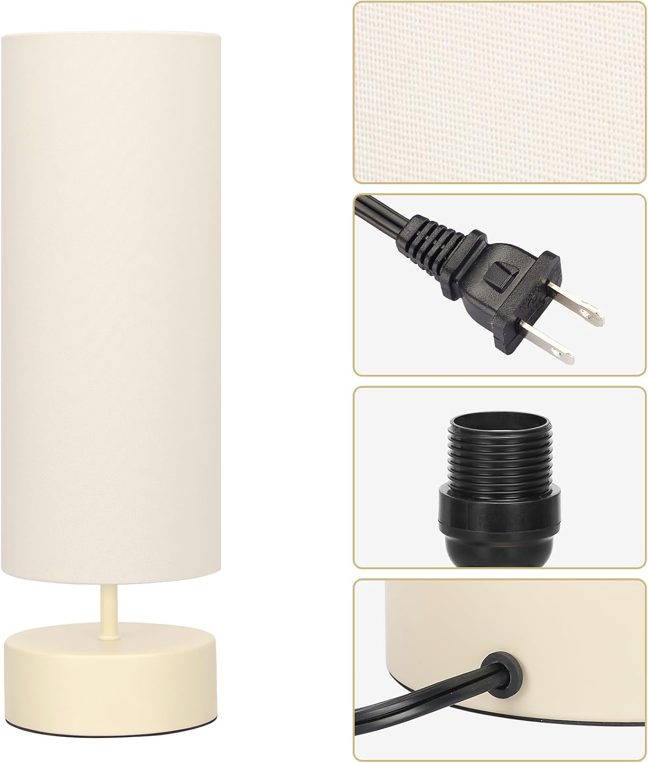 Touch Table Lamp, 3-Way Dimmable Modern Minimalist Accent Bedside Lamp with Cylinder Fabric Shade, Night Light Nightstand Desk Lamp for Bedroom Living Room Kitchen, 9W LED Bulb Included