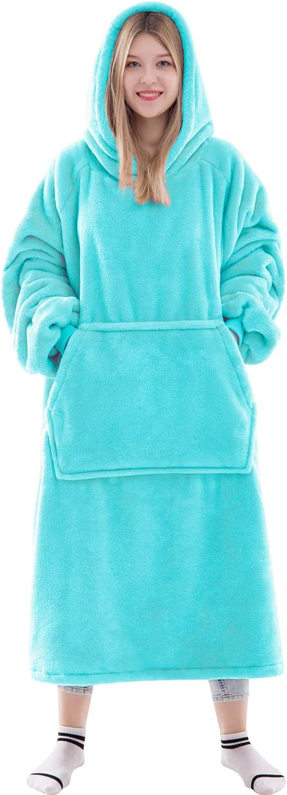 Waitu Wearable Blanket Sweatshirt Gifts for Women and Men, Warm and Cozy Giant Blanket Hoodie, Thick Flannel Blanket with Sleeves and Giant Pocket - Dark Gray