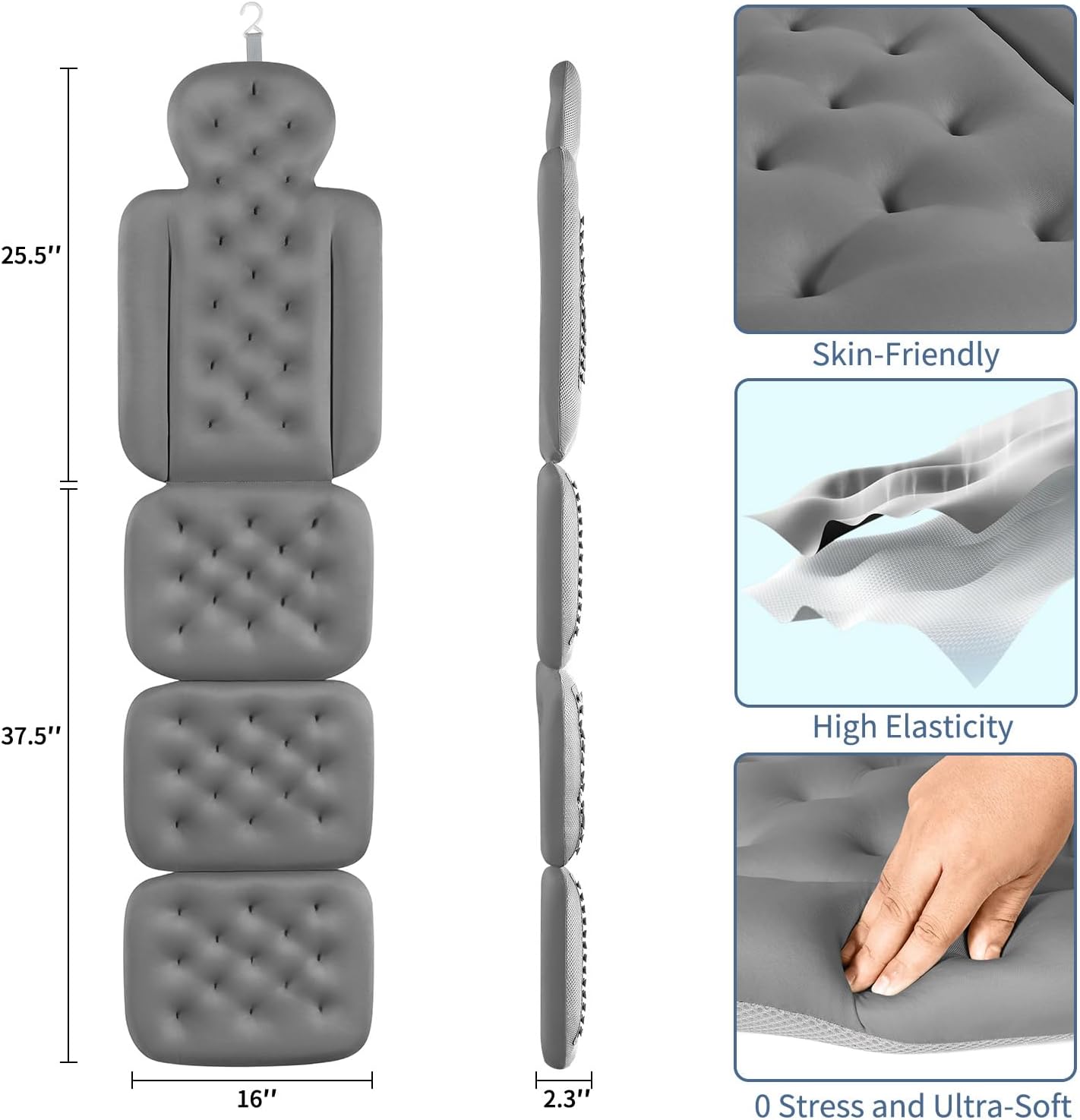 Luxury Bath Cushion, Full Body Bathtub Pillow with 160 Suction Cups, Bath Mat for Head and Neck Support, with Laundry Bag (Light Pink, 51" x 16")