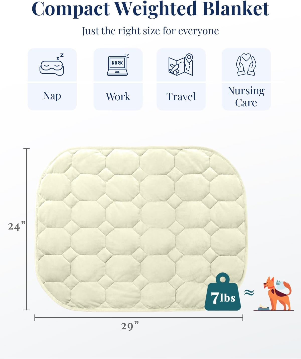 Kivik Weighted Lap Blanket, 7 lbs Weighted Lap Pad for Adults, Small Travel Weighted Blanket for Relaxation, Portable & Breathable, Grey, 24"x29"