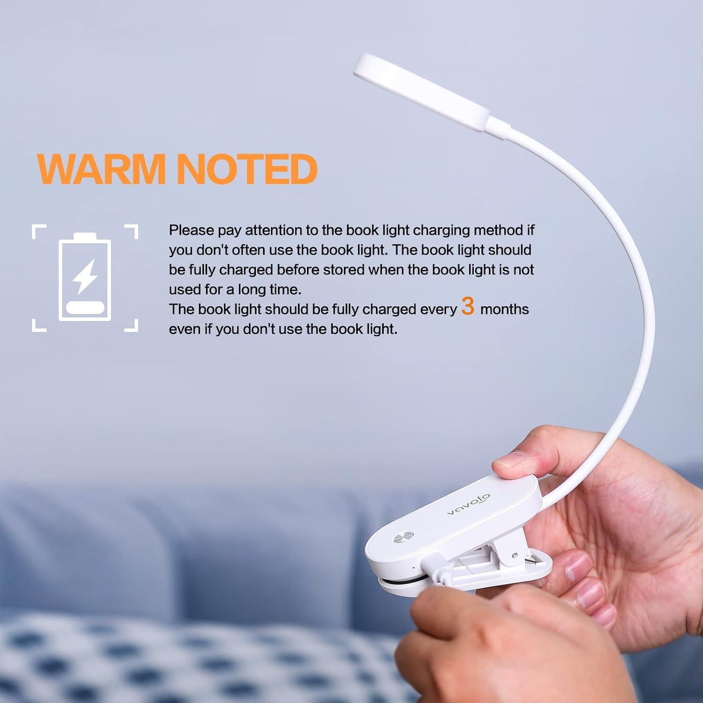VAVOFO Rechargeable Book Light, 14 LEDs Eye Care Clip On Amber Reading Light for Bookworms Reading in Bed with 9 Colors 9 Brightness (White-Blue)