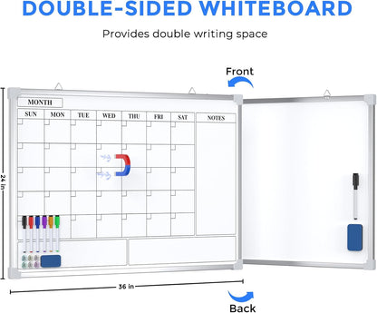 MaxGear Monthly Calendar Dry Erase Board for Wall, 16"x12", White Frame | Double-Sided, Hanging Small White Board, Portable Whiteboard for Planning, Drawing, Memo, to Do List, Home, Kitchen, Office