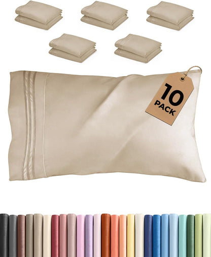Standard Pillow Cases Set of 10 - Ultra Soft Hotel Quality Pillowcase Covers - Comfy, Cozy & Wrinkle Free - Shrink, Stain and Fade Resistant - Machine Washable Pillow Protectors - 10 Pcs Set - White - Colors A