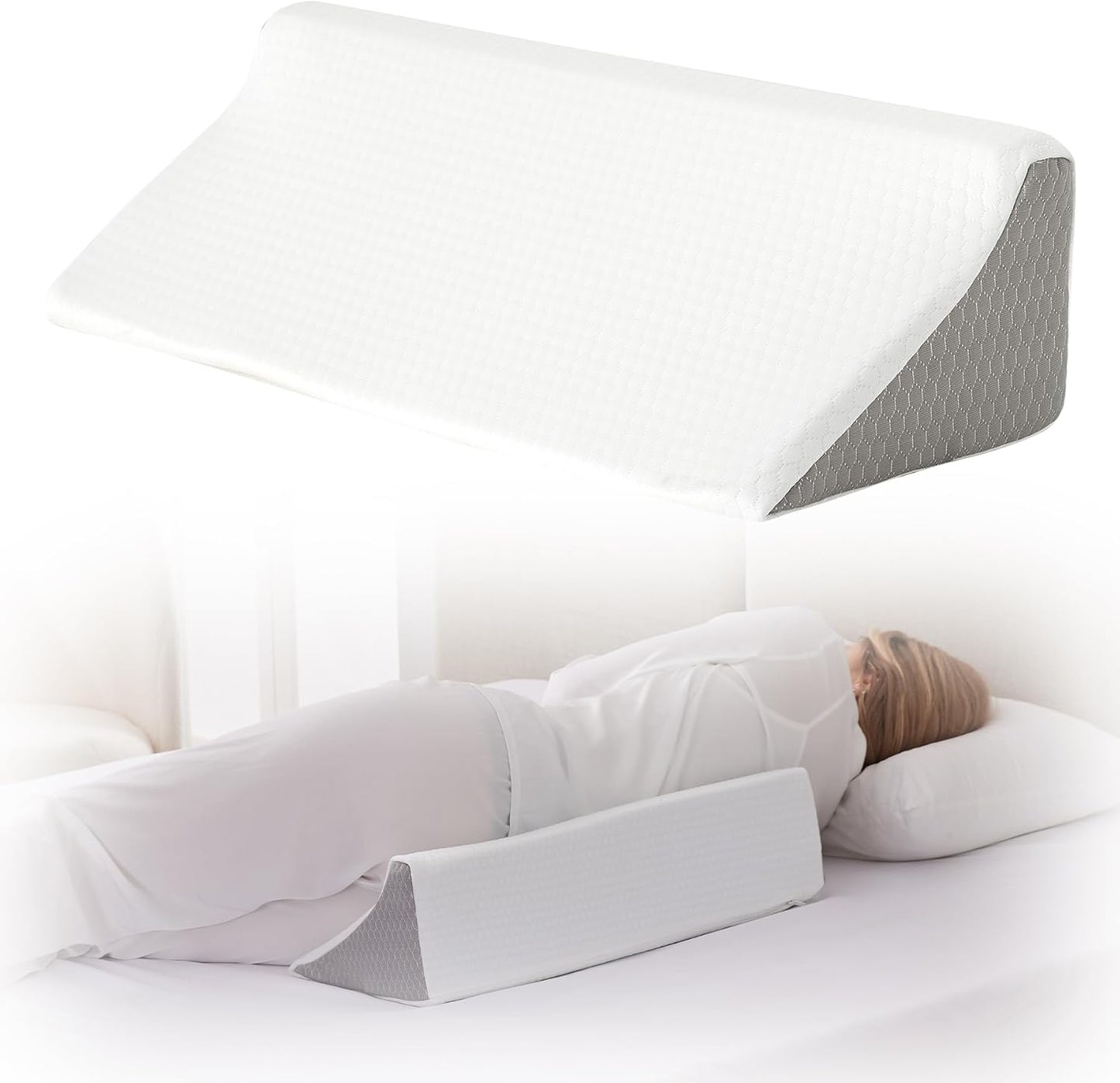 Bedluxe Knee Pillow for Back Sleeping, Leg Pillow Knee Wedge Pillow, Memory Foam Wedge Pillows for Legs Post Surgery, Triangle Pillow for Knee Support, Leg Elevation, Knees Hip Back Pain Relief, White