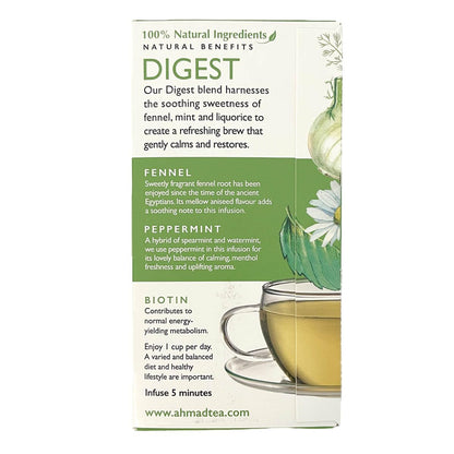 Ahmad Tea Herbal Tea, Sweet Mint, Fennel & Biotin 'Digest' Natural Benefits Teabags, 20 ct (Pack of 6) - Decaffeinated & Sugar-Free
