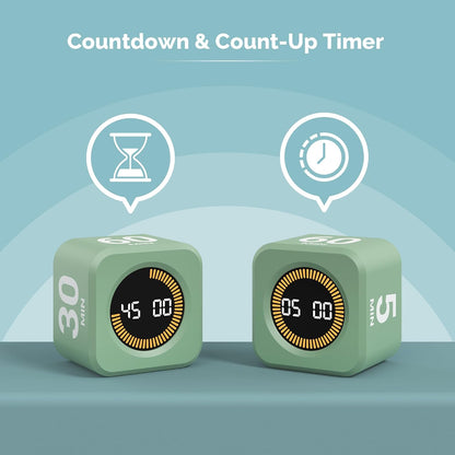 KADAMS Pomodoro Timer – Visual Cube with 5/10/30/60 Min Presets, LED Countdown Ring & Count Up Mode, Silent Flip Productivity Timer for Study, Classroom, Office, Cooking