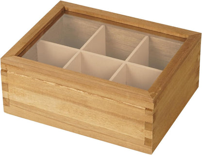 Wood Tea Bag Organizer, 6 Compartment Multi-Functional Tea Box and Storage Organizer for Tea Bags, Tea Container for Tea Lovers